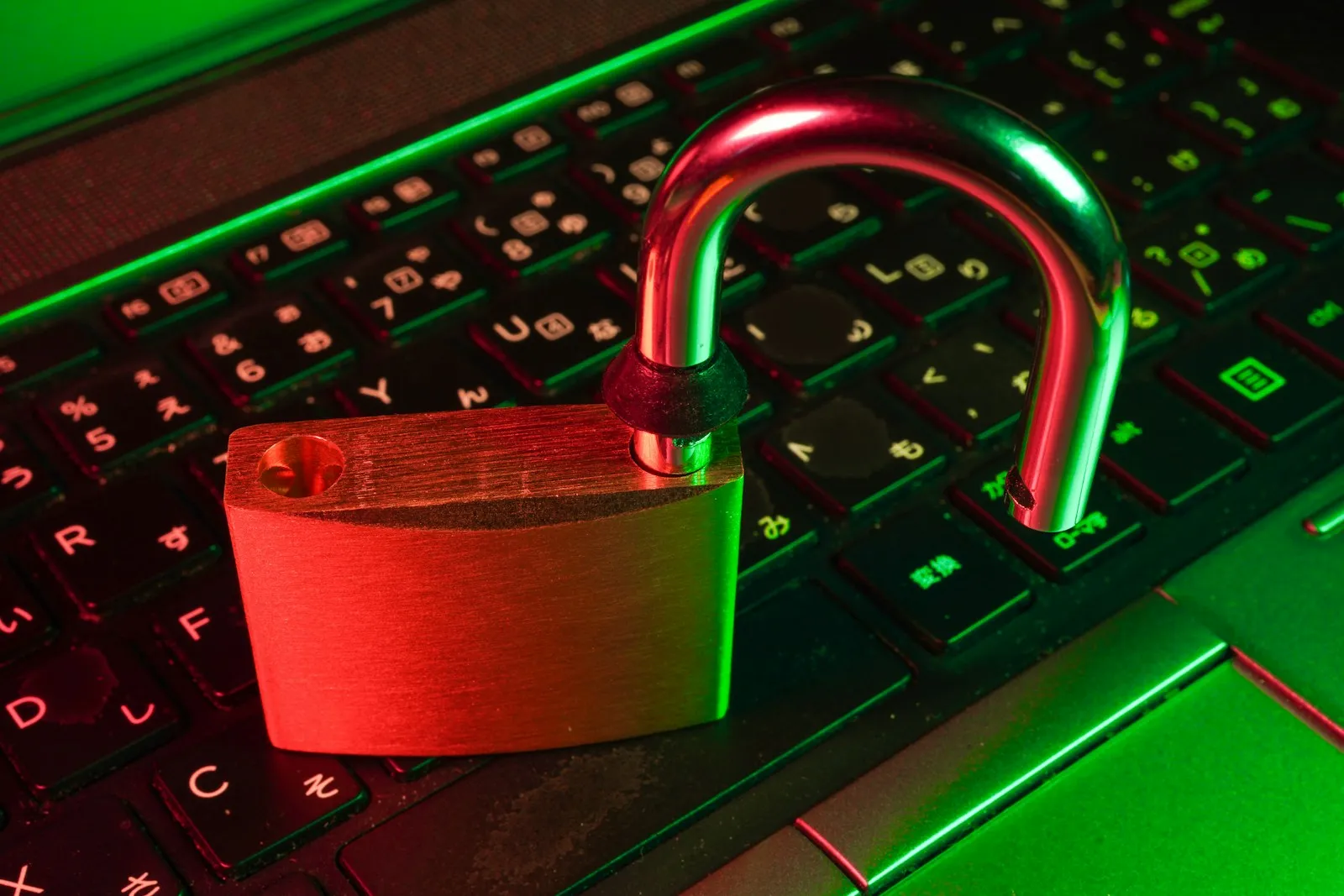 Padlock on a laptop keyboard
