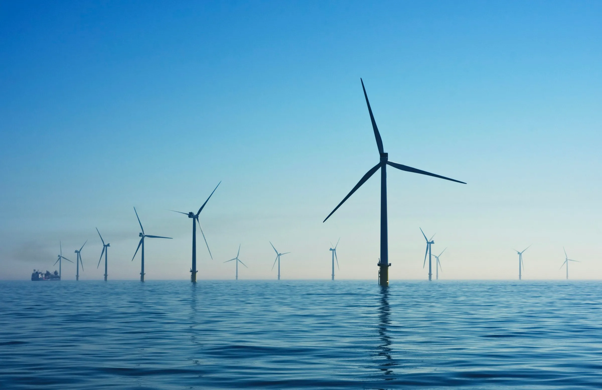 Offshore wind turbines in a calm sea