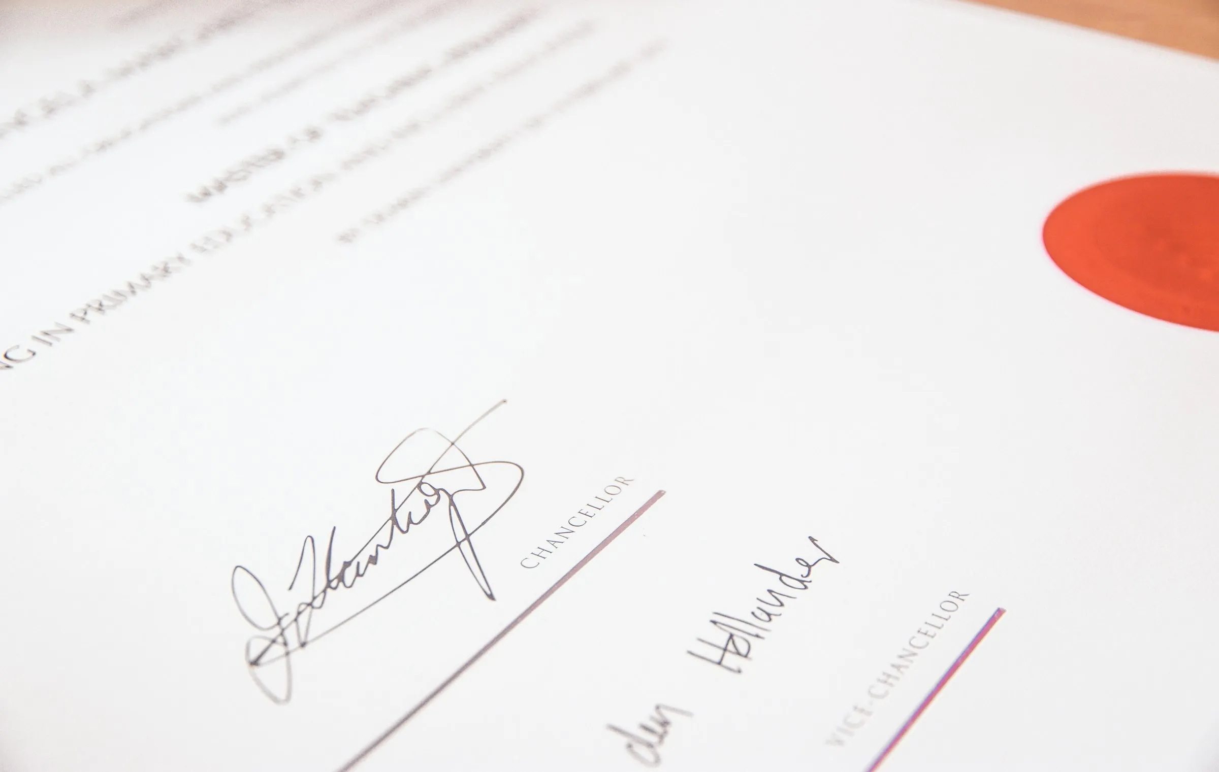 Signed certificate with a red seal